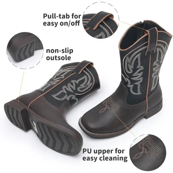 ⭐ Blikcon Girls Glitter Cowgirl Boots Mid Calf Western Toddler Little Big Ki