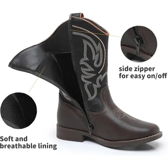 ⭐ Blikcon Girls Glitter Cowgirl Boots Mid Calf Western Toddler Little Big Ki