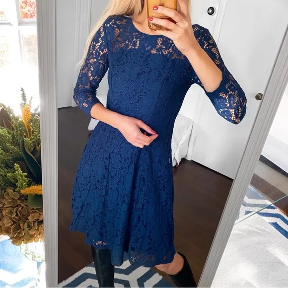 💙 DOROTHY PERKINS ELEGANT NAVY LACE LONG SLEEVE COCKTAIL DRESS!