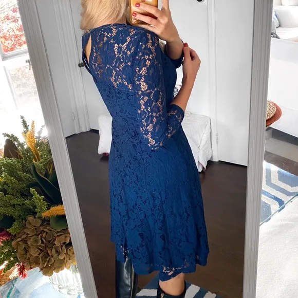 💙 DOROTHY PERKINS ELEGANT NAVY LACE LONG SLEEVE COCKTAIL DRESS!