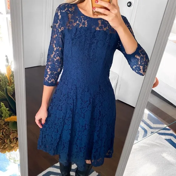 💙 DOROTHY PERKINS ELEGANT NAVY LACE LONG SLEEVE COCKTAIL DRESS!