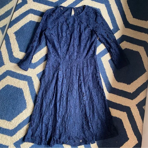 💙 DOROTHY PERKINS ELEGANT NAVY LACE LONG SLEEVE COCKTAIL DRESS!