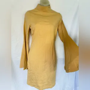 🌟 Venus Bell Sleeve Mustard Dress – Size S – Retro Drama Meets Modern Chic 🌟