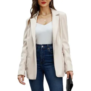 ✨ Women White Faux Leather Blazer Jacket Shacket Fashion Vegan Button Down Coats