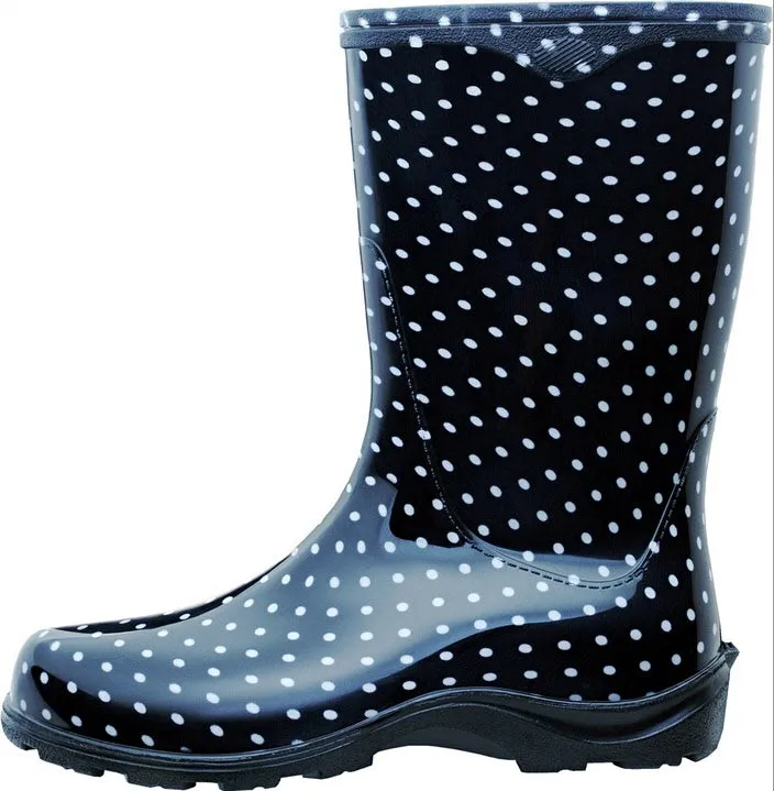 5013BP Black and White Polka Dot Ladies Rain Boots