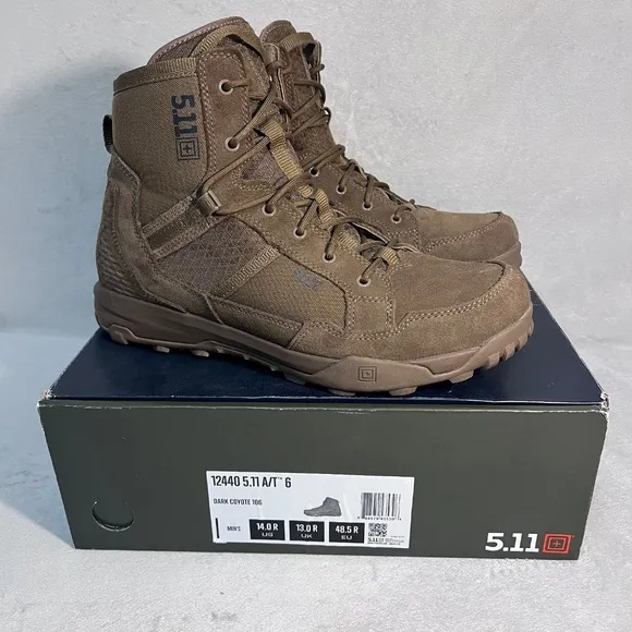 5.11 Tactical A/T 6-Inch Non-Zip Boots, Style 12440 Dark Coyote Size 14.0 R