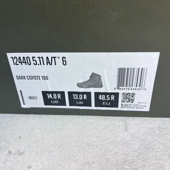 5.11 Tactical A/T 6-Inch Non-Zip Boots, Style 12440 Dark Coyote Size 14.0 R
