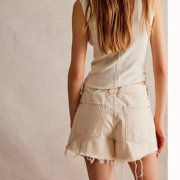 #59 NWT Free People Now Or Never Denim Shorts in Ecru