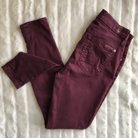 7 FOR ALL MANKIND burgundy red b(air) lightweight skinny jeans