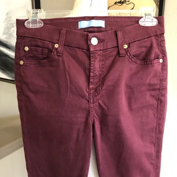7 FOR ALL MANKIND burgundy red b(air) lightweight skinny jeans