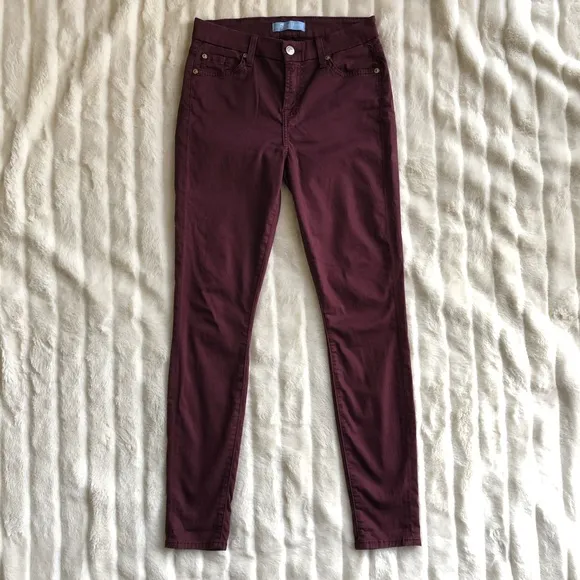 7 FOR ALL MANKIND burgundy red b(air) lightweight skinny jeans