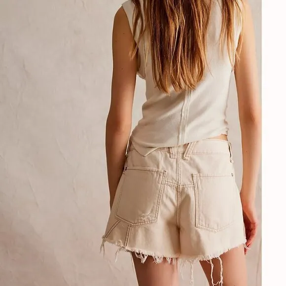#71 NWT Free People Now Or Never Denim Shorts in Ecru