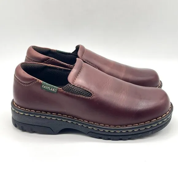 7W 7 WIDE WIDTH Eastland Womens Newport Brown Leather Slip On Loafers Shoes