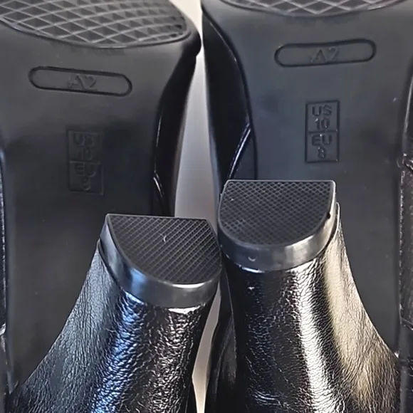 A2 by Aerosoles Strole Along Black Faux Leather Round Toe Heeled Ankle Bootie