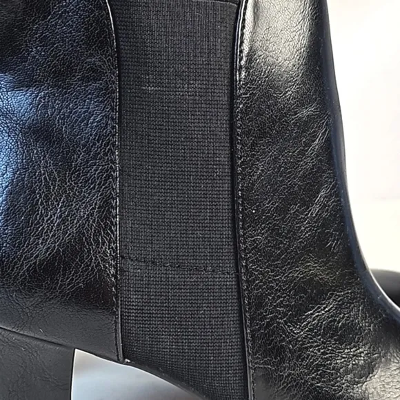 A2 by Aerosoles Strole Along Black Faux Leather Round Toe Heeled Ankle Bootie