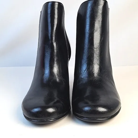 A2 by Aerosoles Strole Along Black Faux Leather Round Toe Heeled Ankle Bootie