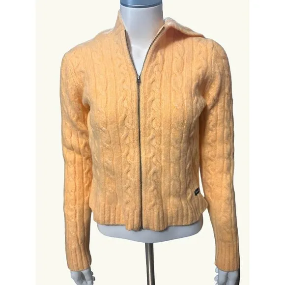 Abercrombie &amp; Fitch Yellow Cable Knit Wool Hoodie Sweater Size Large