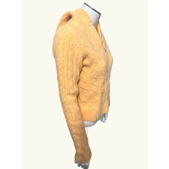 Abercrombie &amp; Fitch Yellow Cable Knit Wool Hoodie Sweater Size Large
