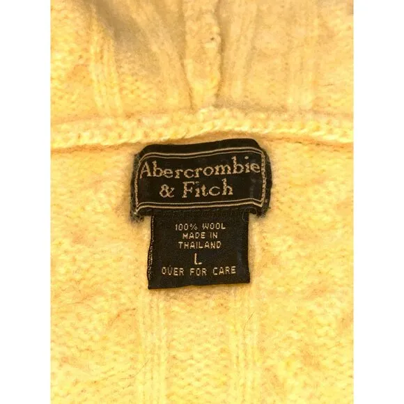 Abercrombie &amp; Fitch Yellow Cable Knit Wool Hoodie Sweater Size Large