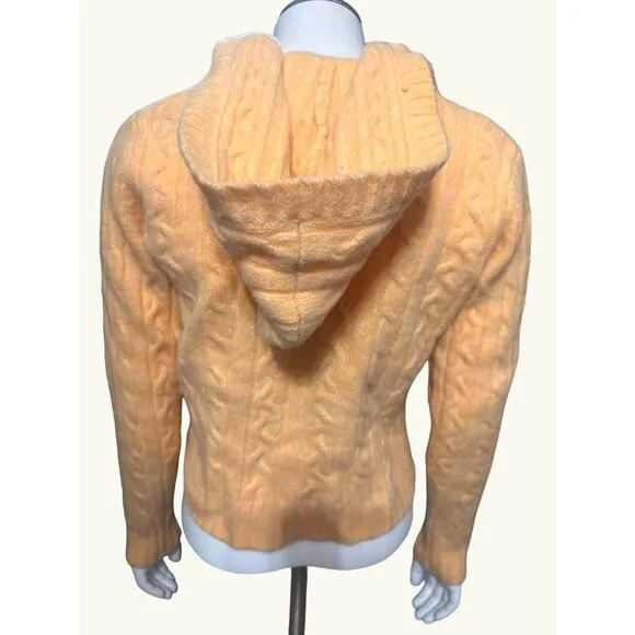Abercrombie &amp; Fitch Yellow Cable Knit Wool Hoodie Sweater Size Large