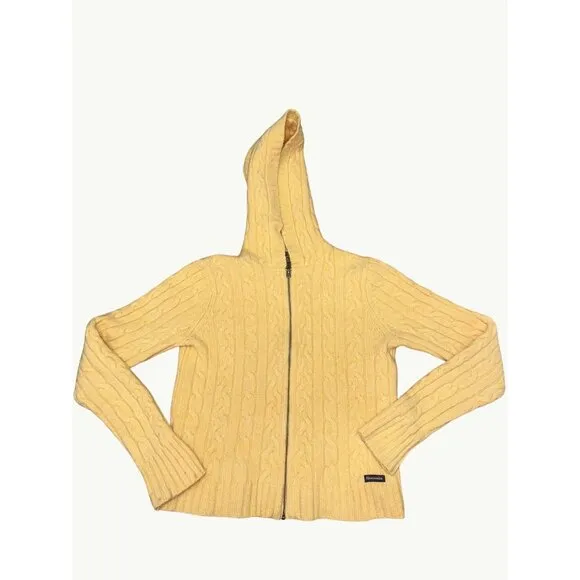 Abercrombie &amp; Fitch Yellow Cable Knit Wool Hoodie Sweater Size Large