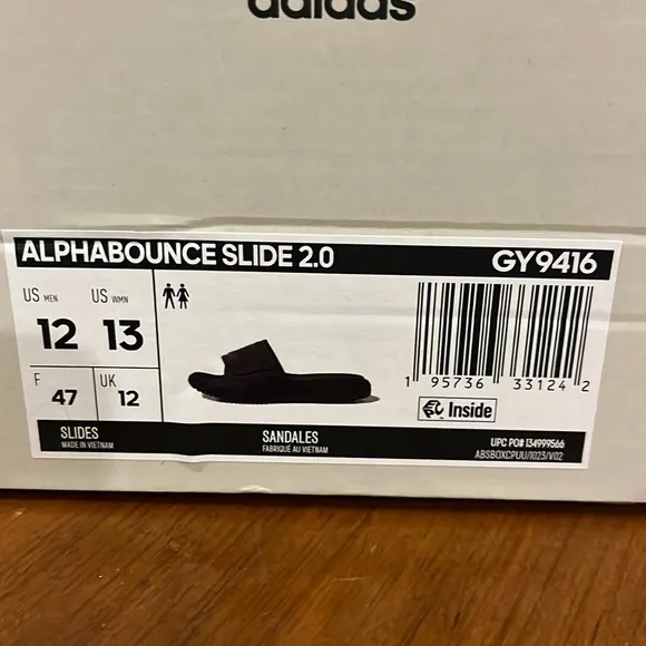 Adidas Alphabounce 2.0 Slides Sandals Shoes new GY9416 black Mens Size 12