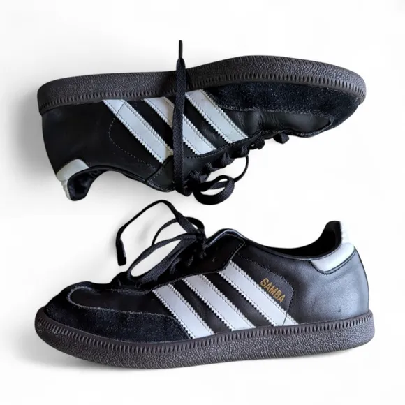 Adidas Samba Leather Sneakers Shoes Women's Sz 7 Core Black Cloud White Gum Sole