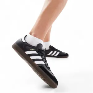 Adidas Samba Leather Sneakers Shoes Women's Sz 7 Core Black Cloud White Gum Sole
