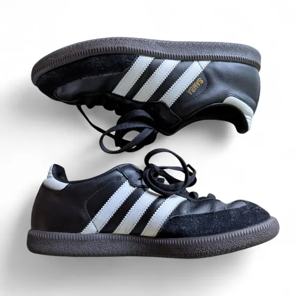 Adidas Samba Leather Sneakers Shoes Women's Sz 7 Core Black Cloud White Gum Sole
