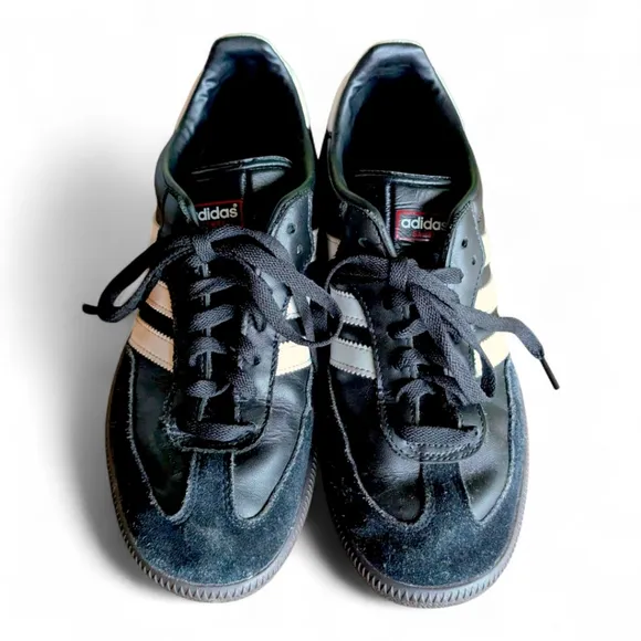 Adidas Samba Leather Sneakers Shoes Women's Sz 7 Core Black Cloud White Gum Sole