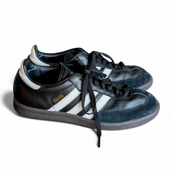 Adidas Samba Leather Sneakers Shoes Women's Sz 7 Core Black Cloud White Gum Sole