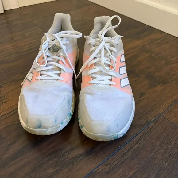 Adidas size 11.5 Neon Coral and White Sporty Athletic Running Shoes