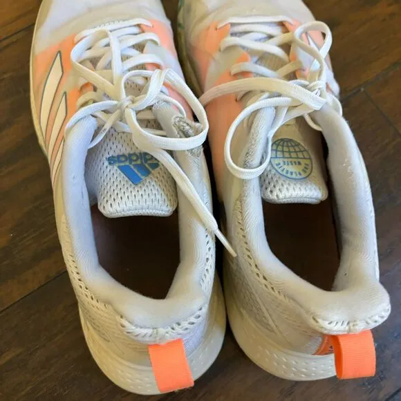 Adidas size 11.5 Neon Coral and White Sporty Athletic Running Shoes
