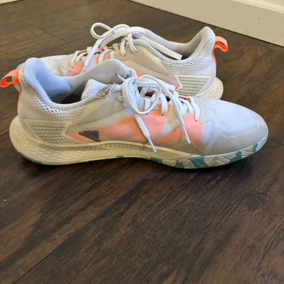 Adidas size 11.5 Neon Coral and White Sporty Athletic Running Shoes