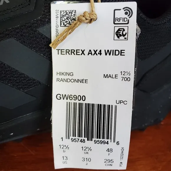 Adidas Terrex AX4 Sneakers Men 13 Black Lace Up Randonnee Hiking Shoes GW6900
