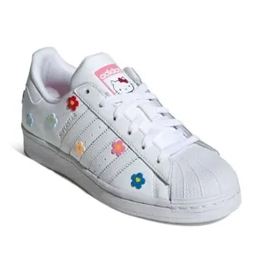 Adidas x Hello Kitty J Superstar Sneaker Shoes Girls 4.5 Colorful Flowers White