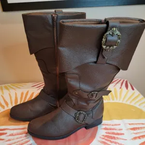 Adult Unisex Pirate Carribean Captain Halloween Costume Brown Boots Size L 12-13