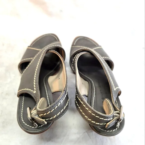 AGL Women's Size 37 Gray Leather Ankle Strap Sandals Heels New