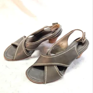 AGL Women's Size 37 Gray Leather Ankle Strap Sandals Heels New
