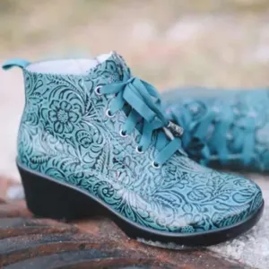 Alegria Eliza Teal Tooled Boots Sz 36