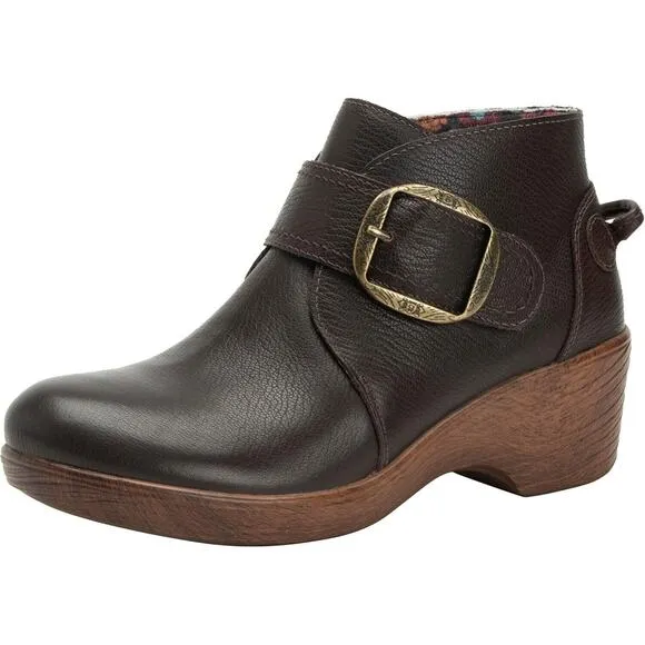 Alegria Womens Symone Leather Ankle Wedge Heel Boots - Espresso NEW