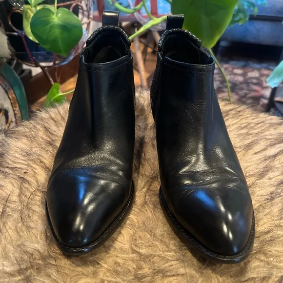 Alexander Wang Black Leather Ankle Boots cutout heels sz 9 preowned