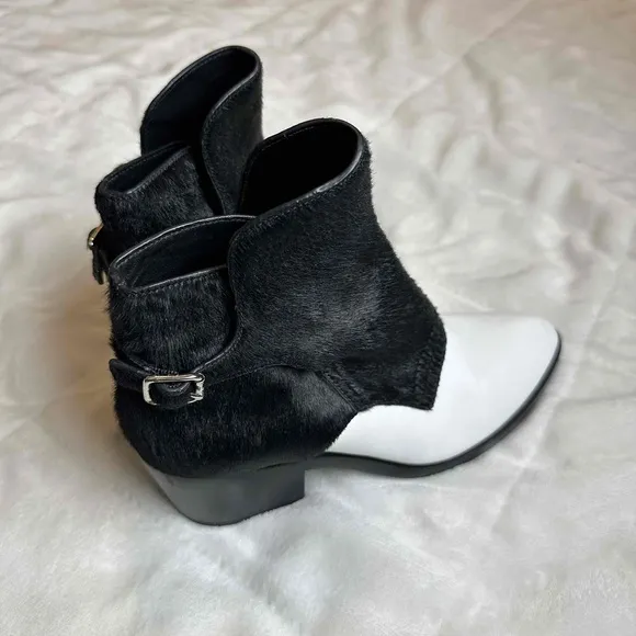 Alexander Wang Black White Leather and Calf Hair Ankle Boots Size 6.5
