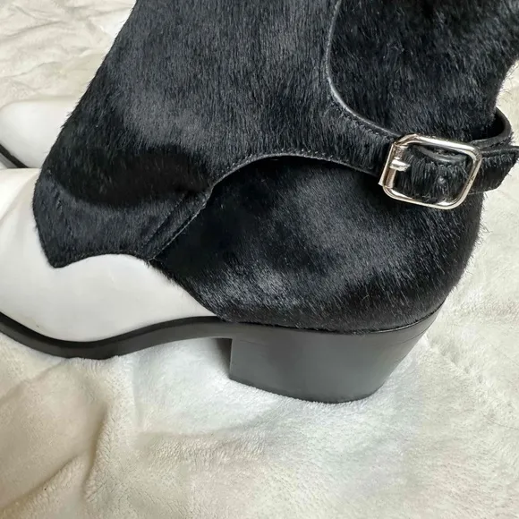 Alexander Wang Black White Leather and Calf Hair Ankle Boots Size 6.5