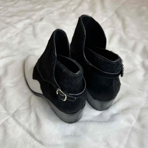 Alexander Wang Black White Leather and Calf Hair Ankle Boots Size 6.5