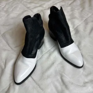 Alexander Wang Black White Leather and Calf Hair Ankle Boots Size 6.5