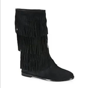 Alice   Olivia Panumas Fringe Mid Calf Boot Black Size 6 NWOB