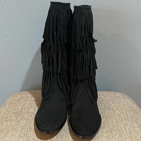 Alice   Olivia Panumas Fringe Mid Calf Boot Black Size 6 NWOB