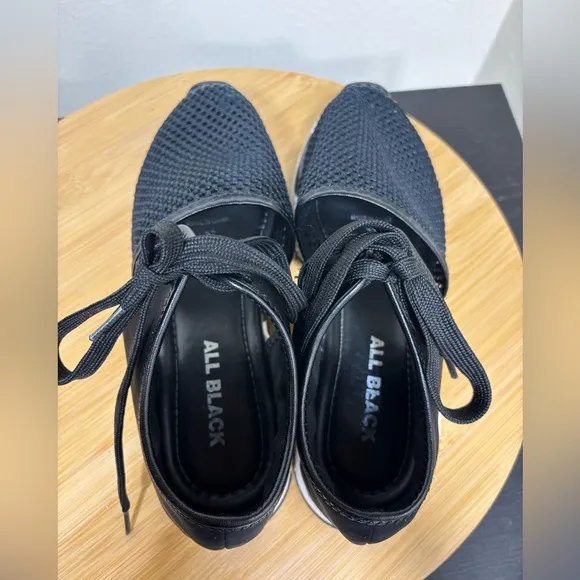 All Black Women's Size 6.5 EU 37 Amazing Mesh Sneakers Laceup Tie Sandal Shoes