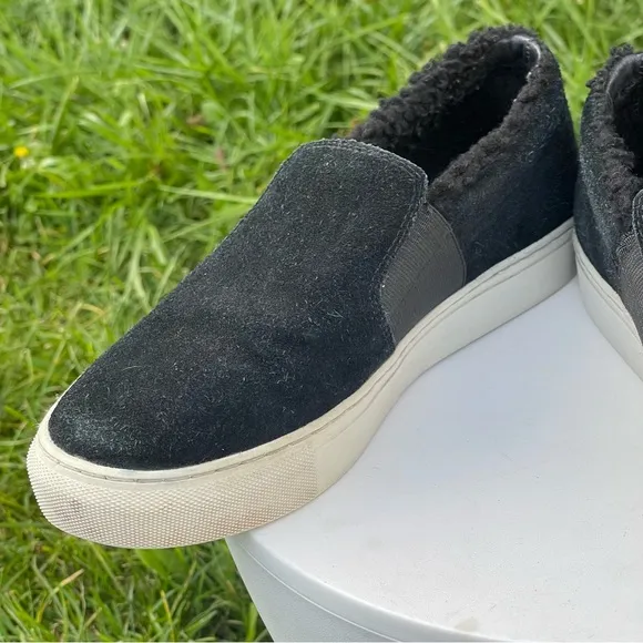 All Saints Shoes Womens 8 EU 39 Black Suede Slip On Fur Lined Sneakers Casual